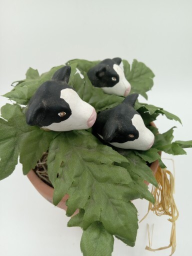 Kitchy Black & White Cow Figurine Planter Arrangement Terracotta Pot Farmhouse