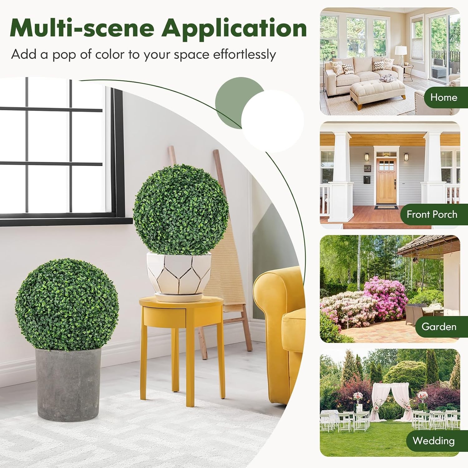 2 PCS 16 Inch Artificial Plant Topiary Ball Round Faux Boxwood Balls Outdoor