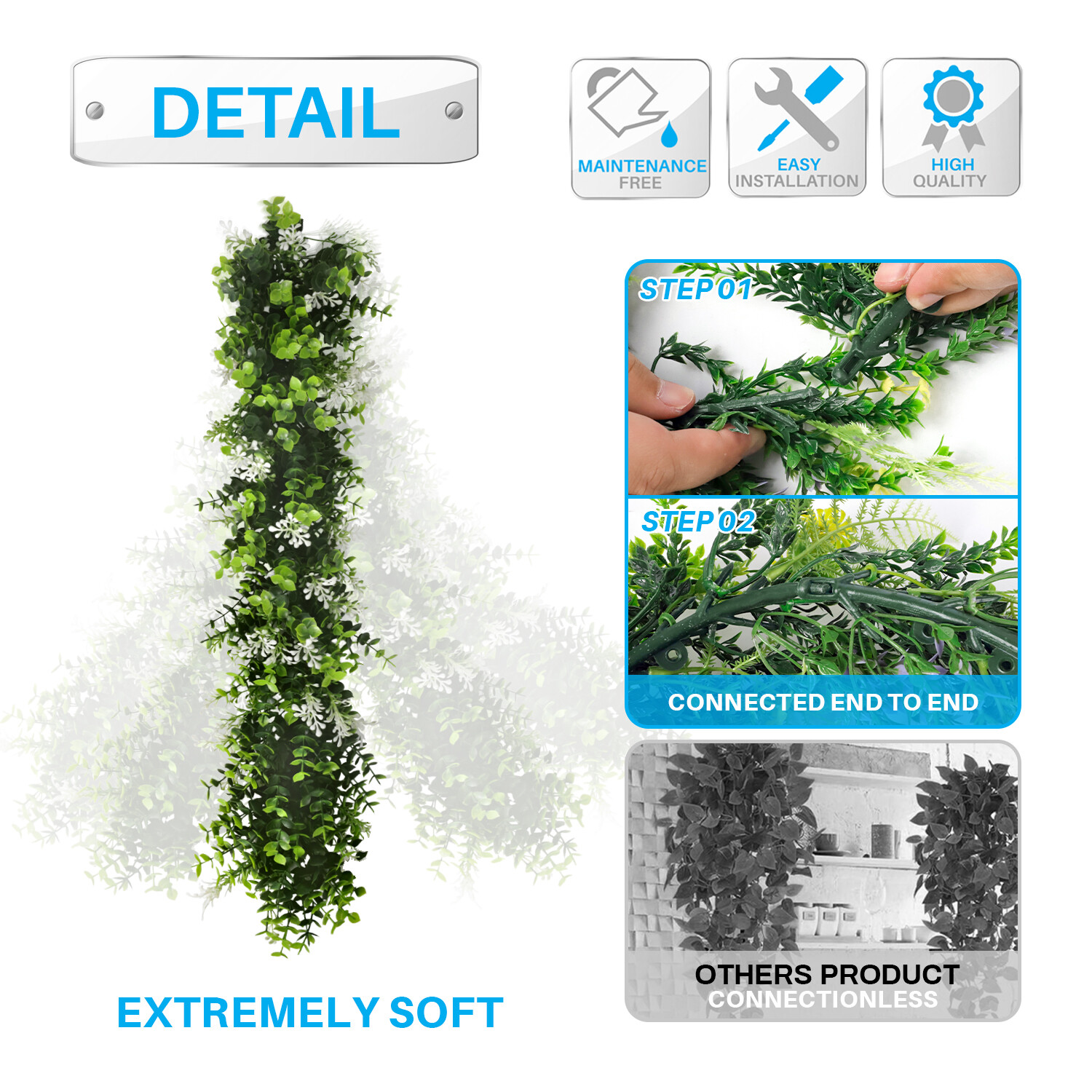 Patio Artificial Hanging Garland Faux Ivy Leaves Plants Vines, Green With White