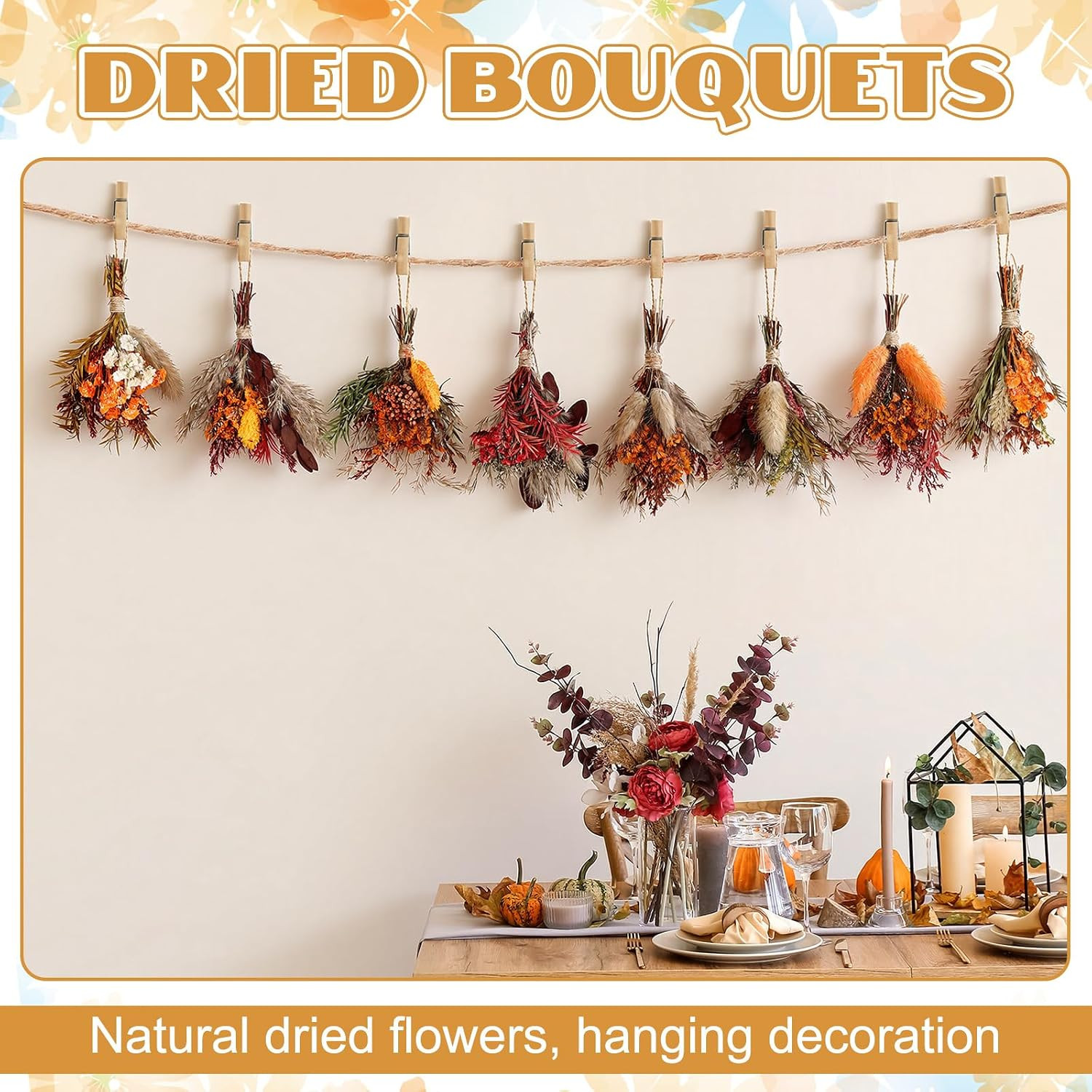 8 Sets Mini Dried Flower Bouquet Wall Decor Hanging Garland Farmhouse Style