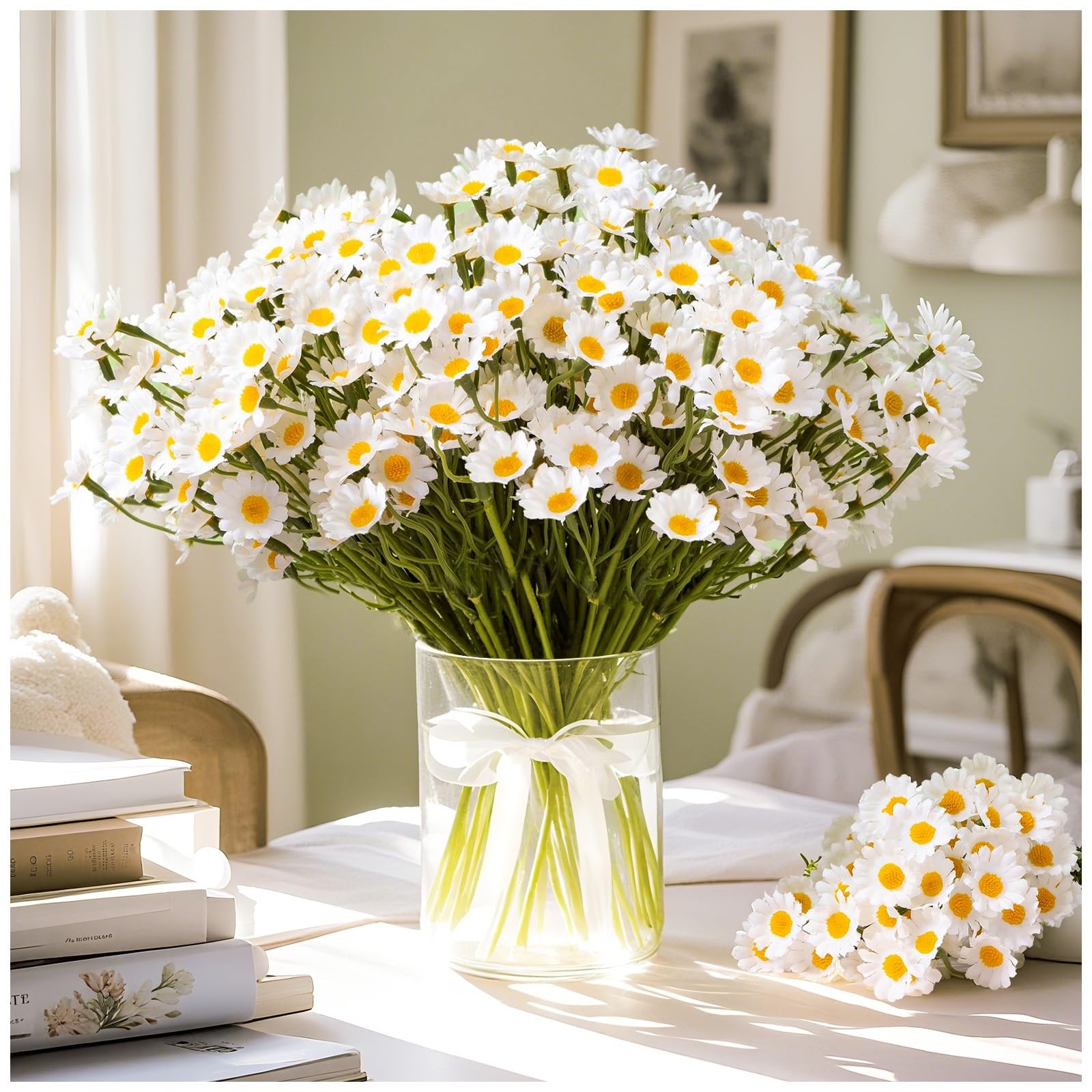 18 PCS Artificial White Daisy Flowers 3 Bundles 10 Inch Small Fake Daisies