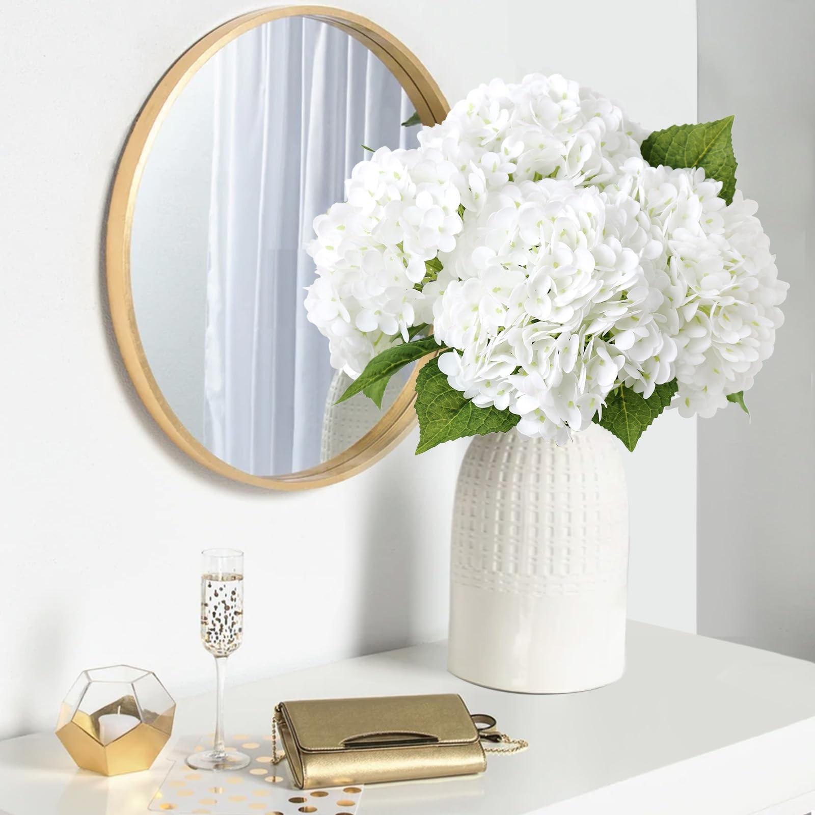 3Pcs White Hydrangea Artificial Flowers,21″ Full Large Faux Hydrangea Flowers…