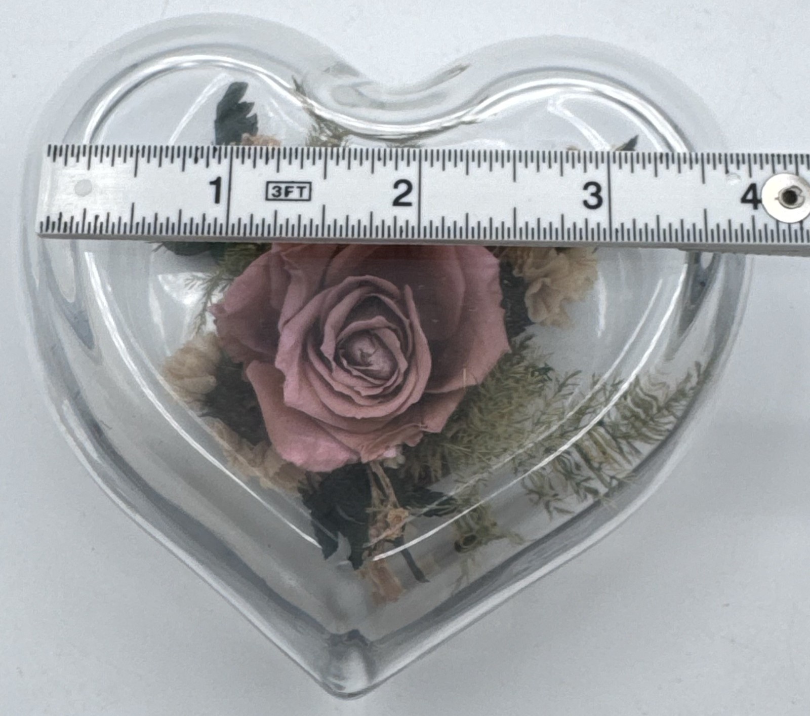 Freeze Dried Pink Rose Heart Shape Glass Box Keepsake Decorative Gift Timeless