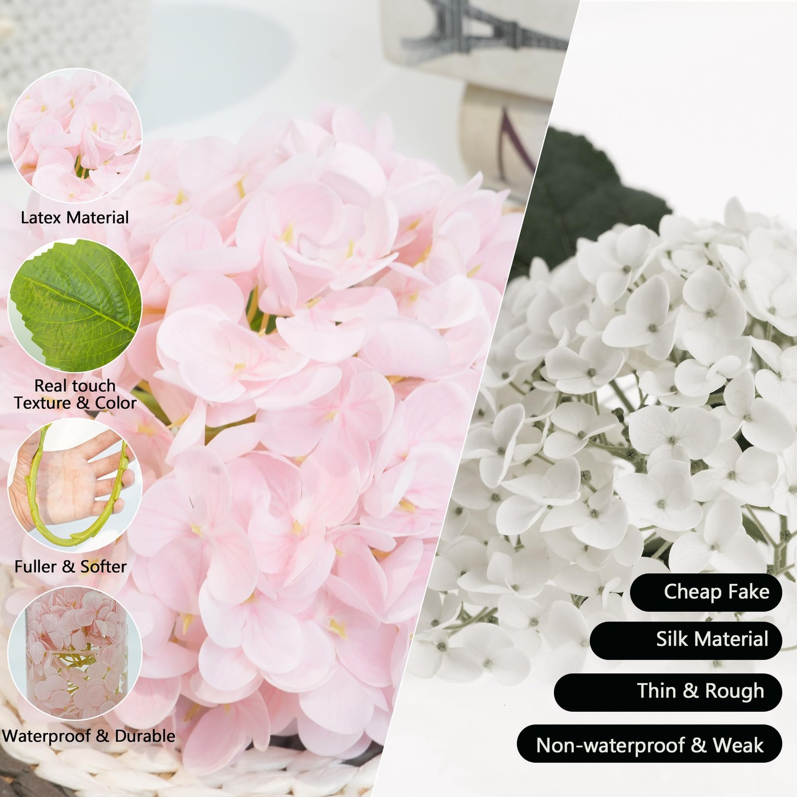 Jahe 4 Pcs Hydrangea Artificial Flowers, 20” Tall Large Bloom Faux Hydrangea…
