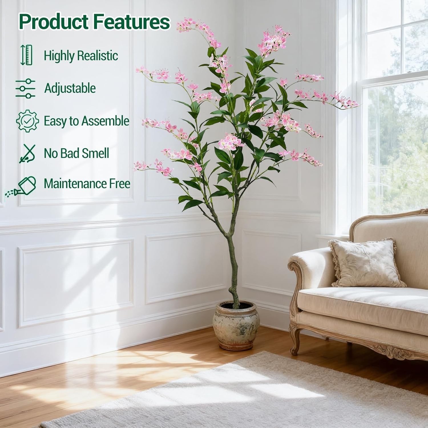 180cm Pink Artificial Faux Flower Tree for Indoor Home Office & Venue Decoration