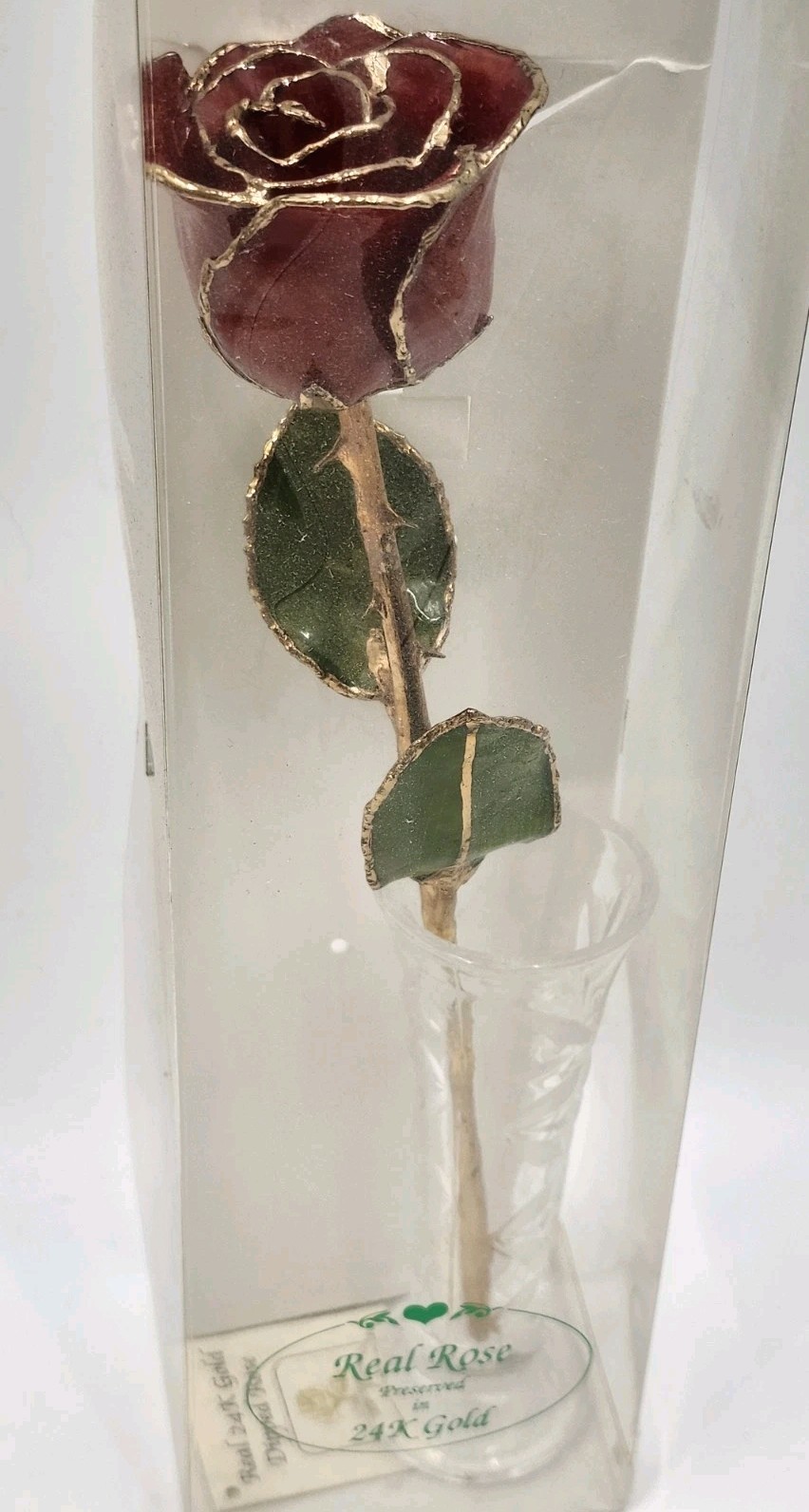 24k Gold Dipped Red Lacquer Real Rose With Beautiful Vase Valentine’s Day