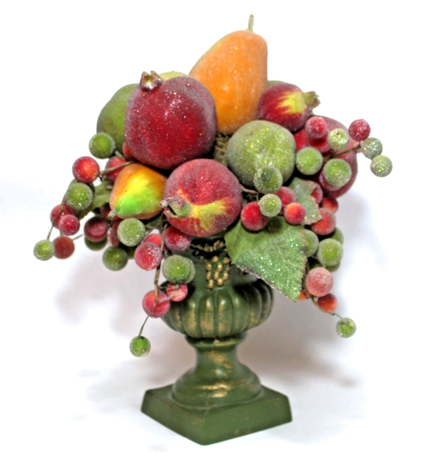 Vintage Artificial Sugared Fruit Topiary in Green Ceramic Urn Pot