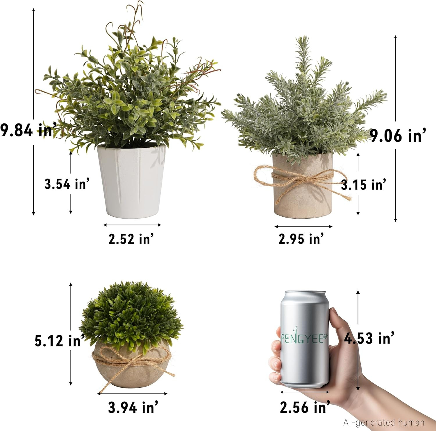 4 Pack Small Fake Plants in White Pulp Pot for Home Decor | Artificial Plants In