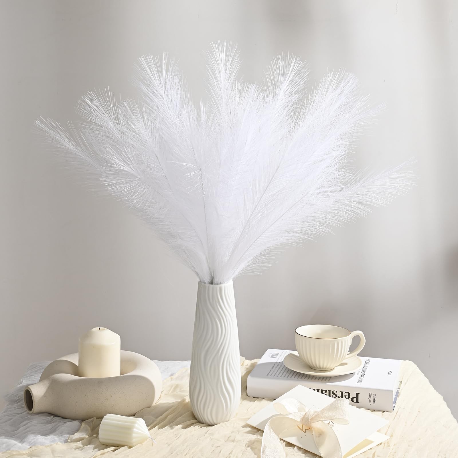 36PCS White Faux Pampas Grass 21.7 Inch, Small Artificial Pampas Grass Decor …