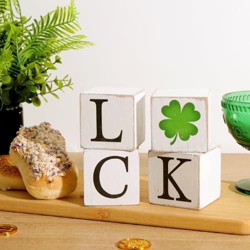 Decorative Signs, 4Pcs St. Patrick’s Day Wooden Signs, White Faded Paint,