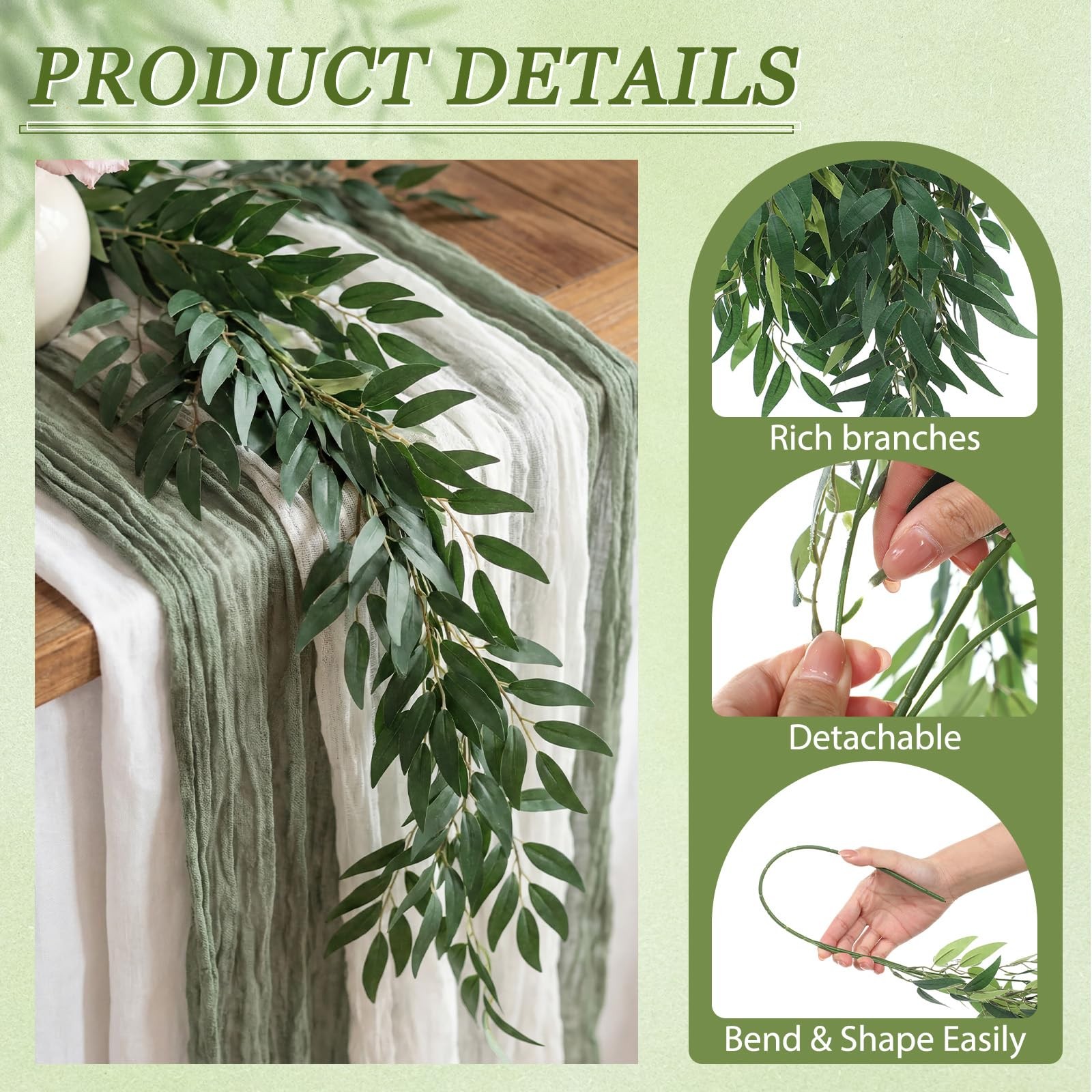 5 Pcs Artificial Greenery Stems, 42.52 Inch Fake Plants Branches Faux Greener…