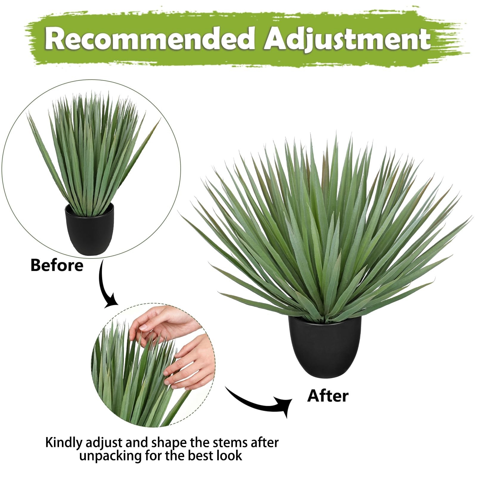 Artificial Agave Plant 18.1″ Tall in Black Pot – Realistic Indoor Outdoor Decor
