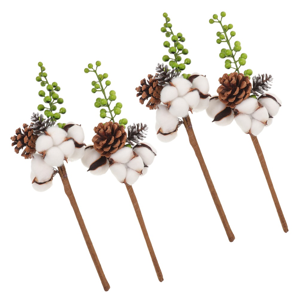 4Pcs Cotton Stem Decor Reusable Golden Faux Flower Stems for Vase Display