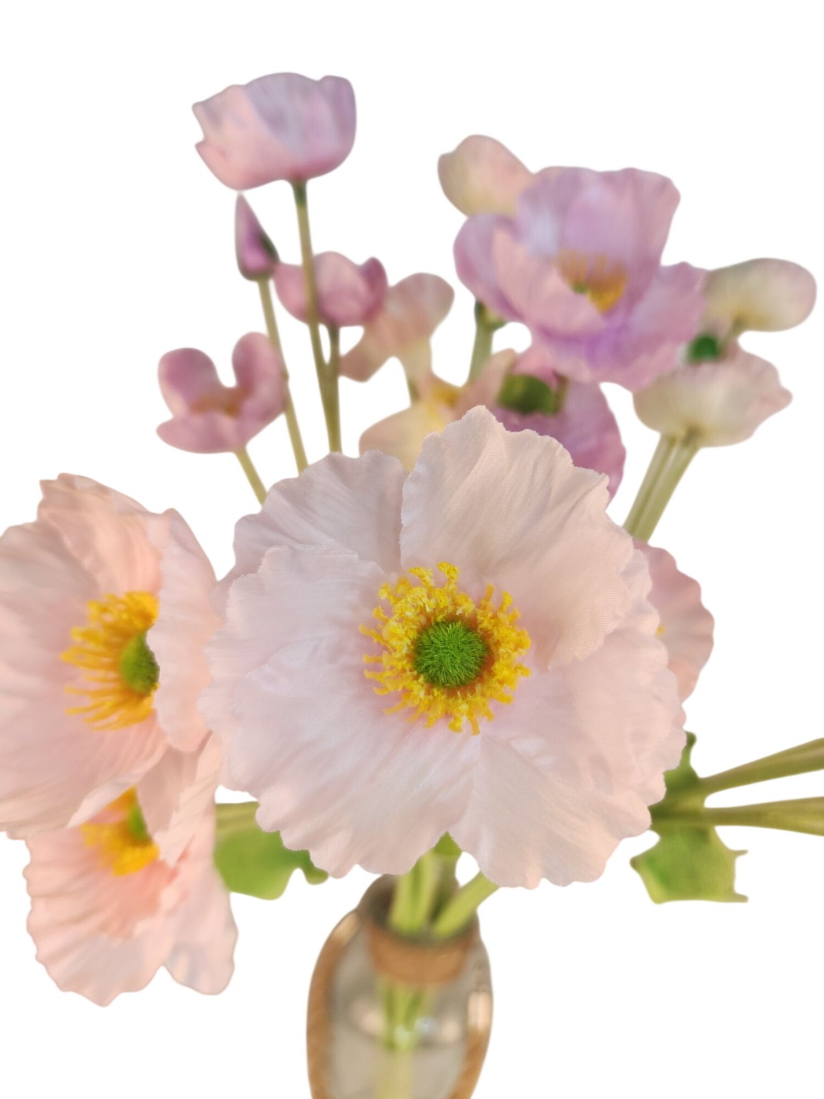 Pink Lavender Artificial Poppy Bouquet 24 Inch Faux Flowers Cottage Home Decor