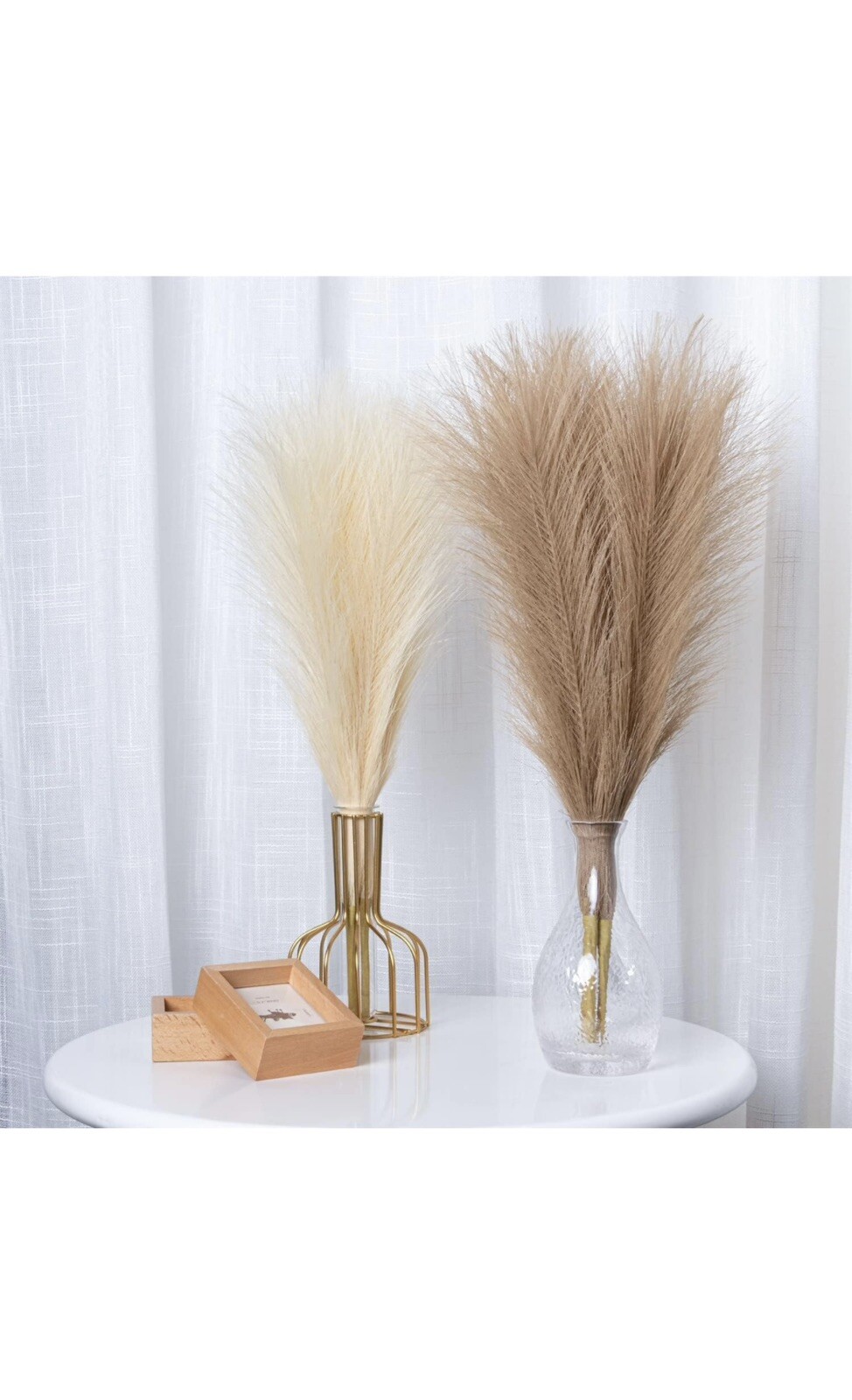 6 Pack Faux Pampas Grass 17.7” Fluffy Artificial Home Decor 3 Beige & 3 Taupe