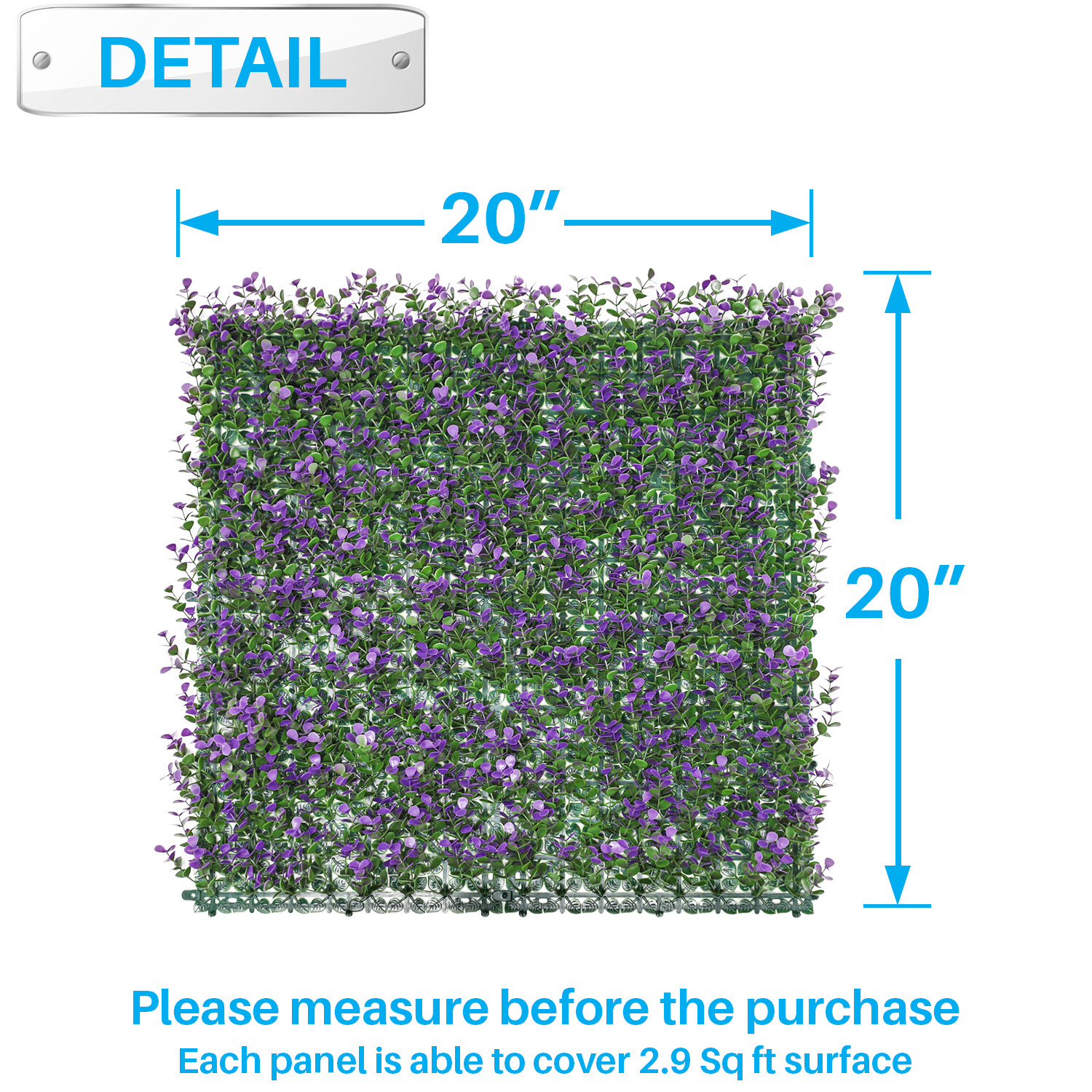 20″x20″ Artificial Wall Decor Privacy Fence Panel, Purple Buxus with Backing