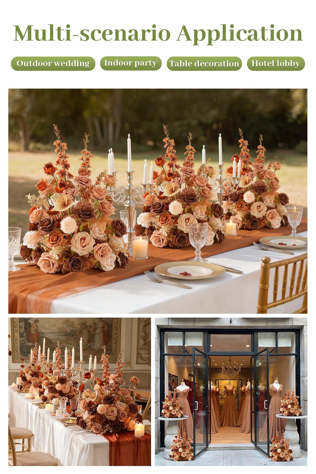 2pcs Artificial Rose Floral Arrangements – Free Standing Wedding Centerpieces, A