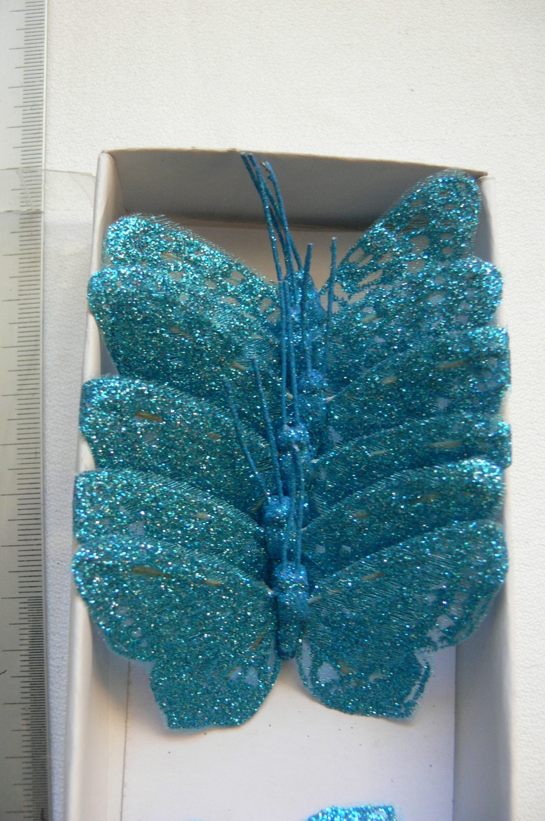 BUTTERFLY Pk 12 Piece CAPRI BLUE – 40x65mm – Antennae’s + Stem 12cm long – KSCRT