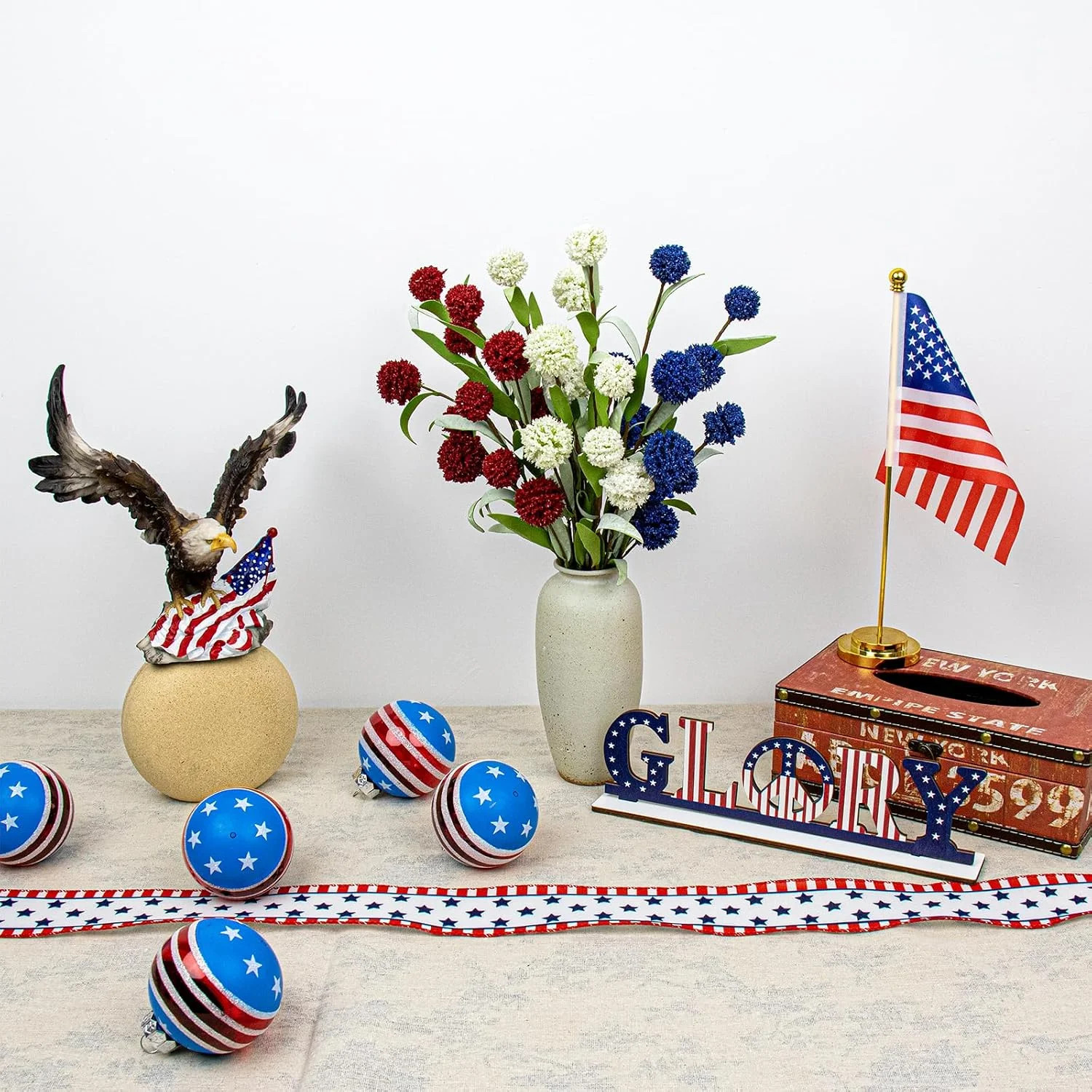 4th of July Decorations 6 Pack Red White Blue Flowers Picks 17 Inch Patriotic Fl