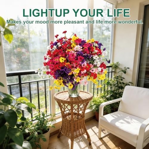 24 Pcs (6 Color) UV Resistant Outdoor Artificial Faux Flowers Plants Realistic P