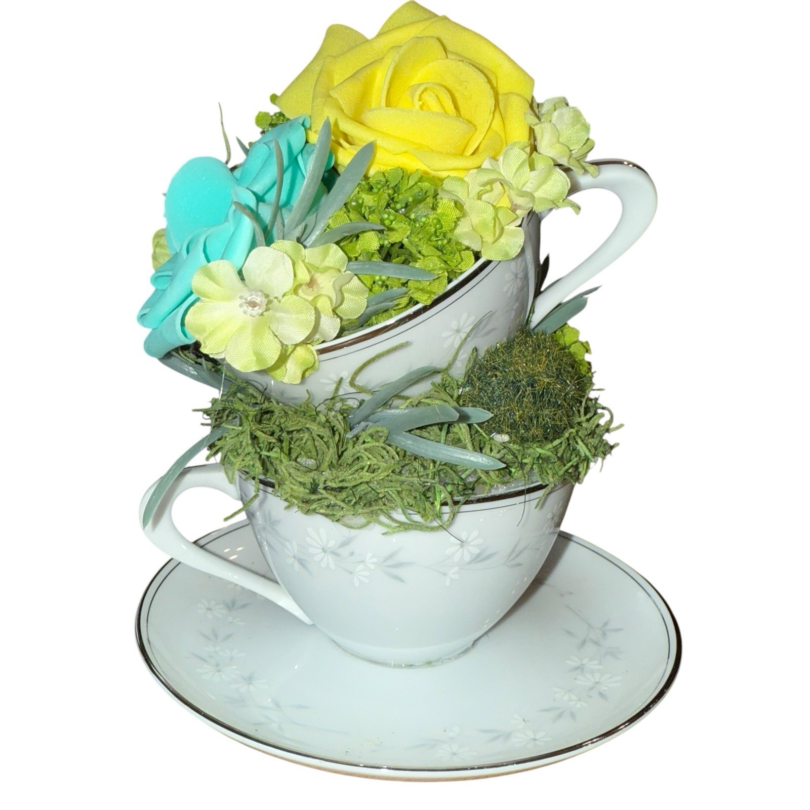 Double Decker Teacup Arrangement Home Decor Mother Birthday Wedding Gift