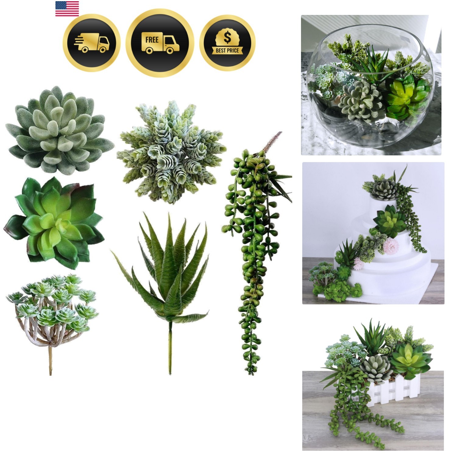 Fake Succulents Assorted 6 Pack Artificial Hanging Plants for Decor