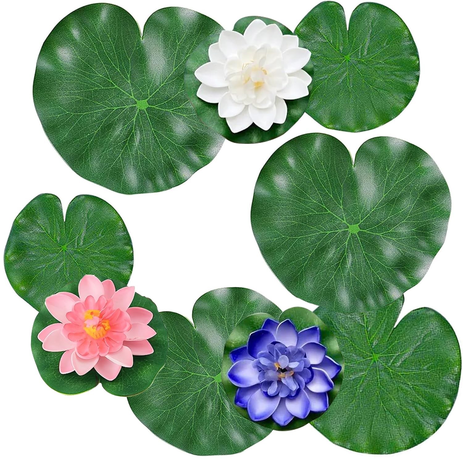 9pcs Floating Foam Lotus Flowers with Artificial Lotus Leaves, Lily Pads for