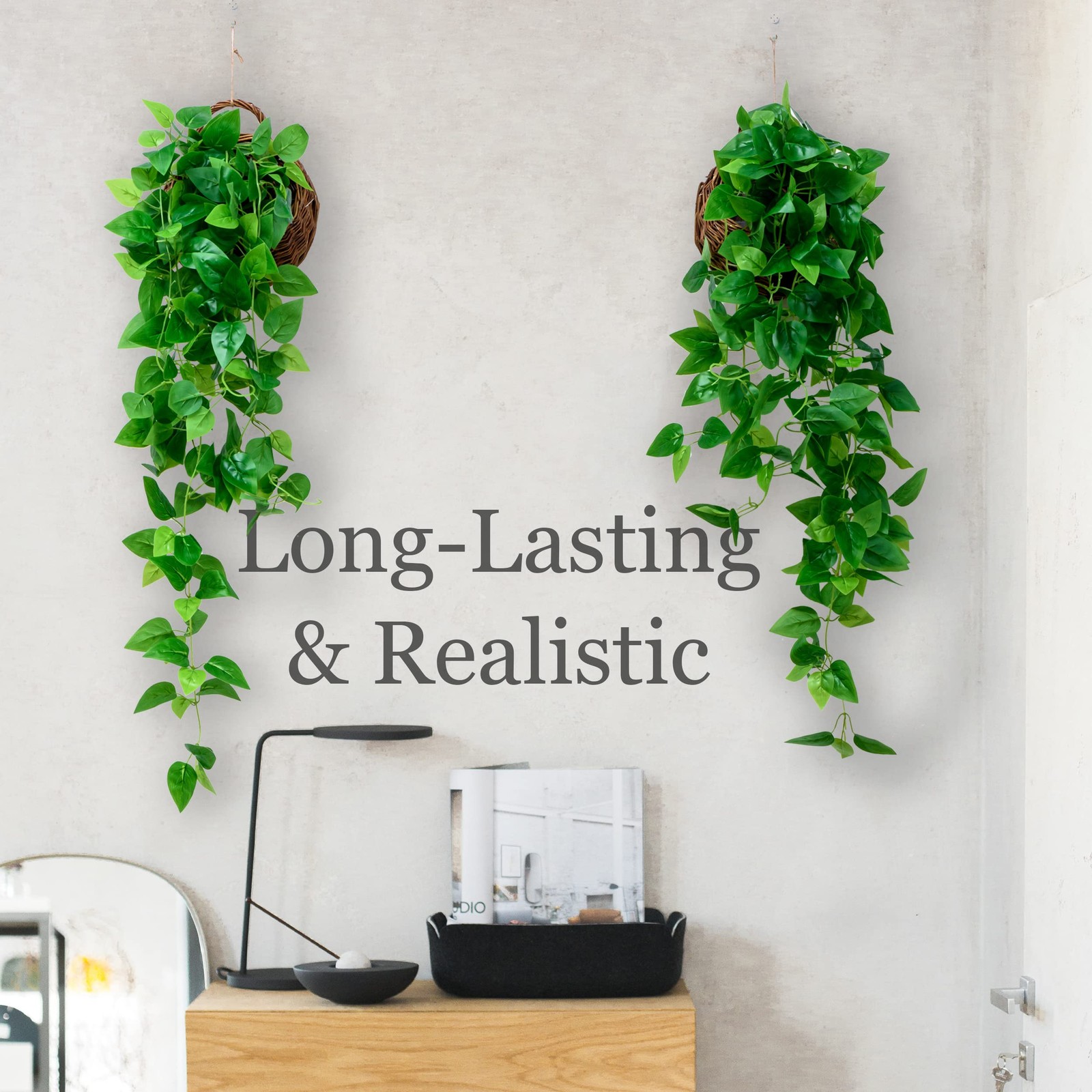 2-Pack Artificial Plants (with Baskets) – Ivy Vines Pothos – Outdoor & Indoor…
