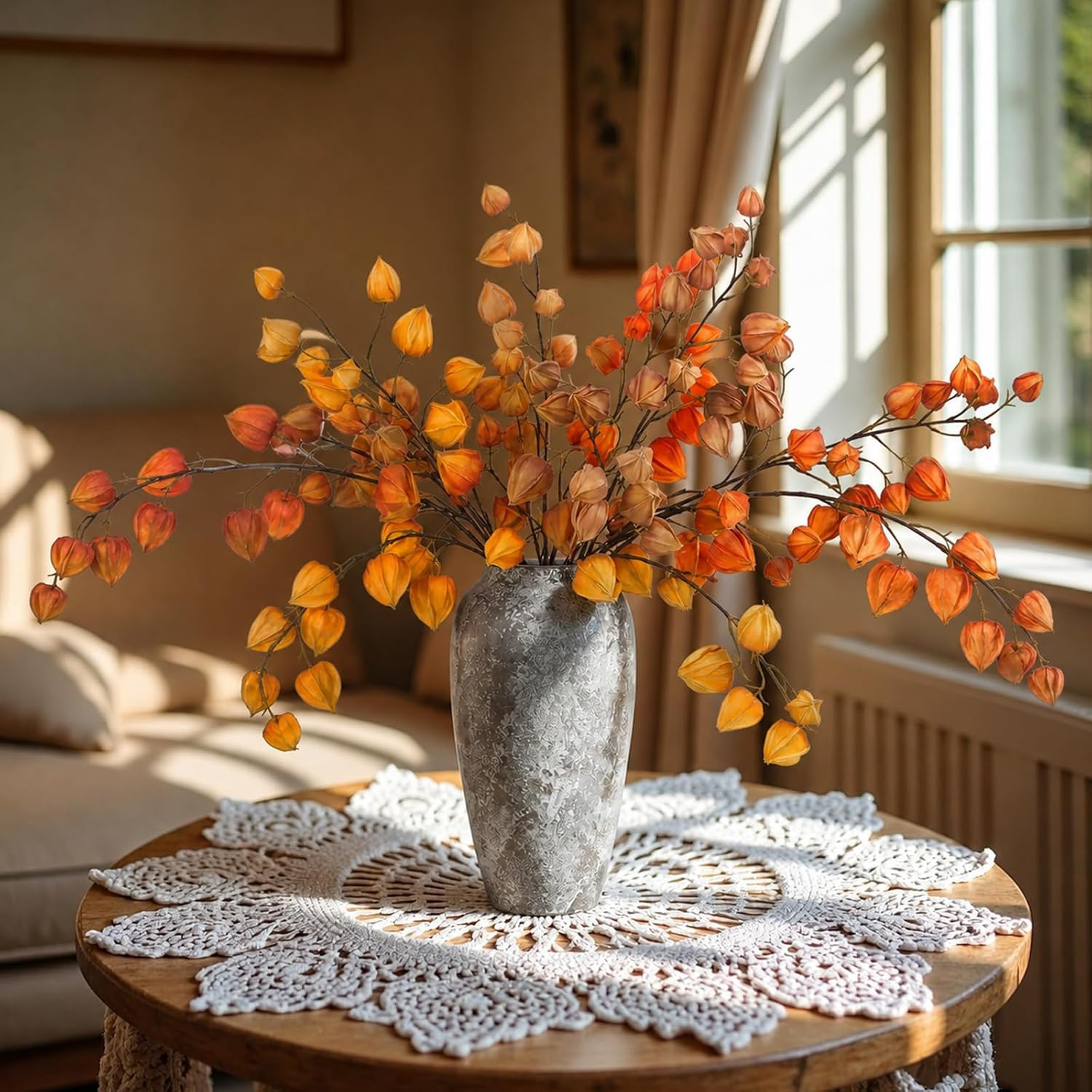6 Pcs Faux Chinese Lantern Flowers Stems for Home Wedding Decor 31.5 Inch