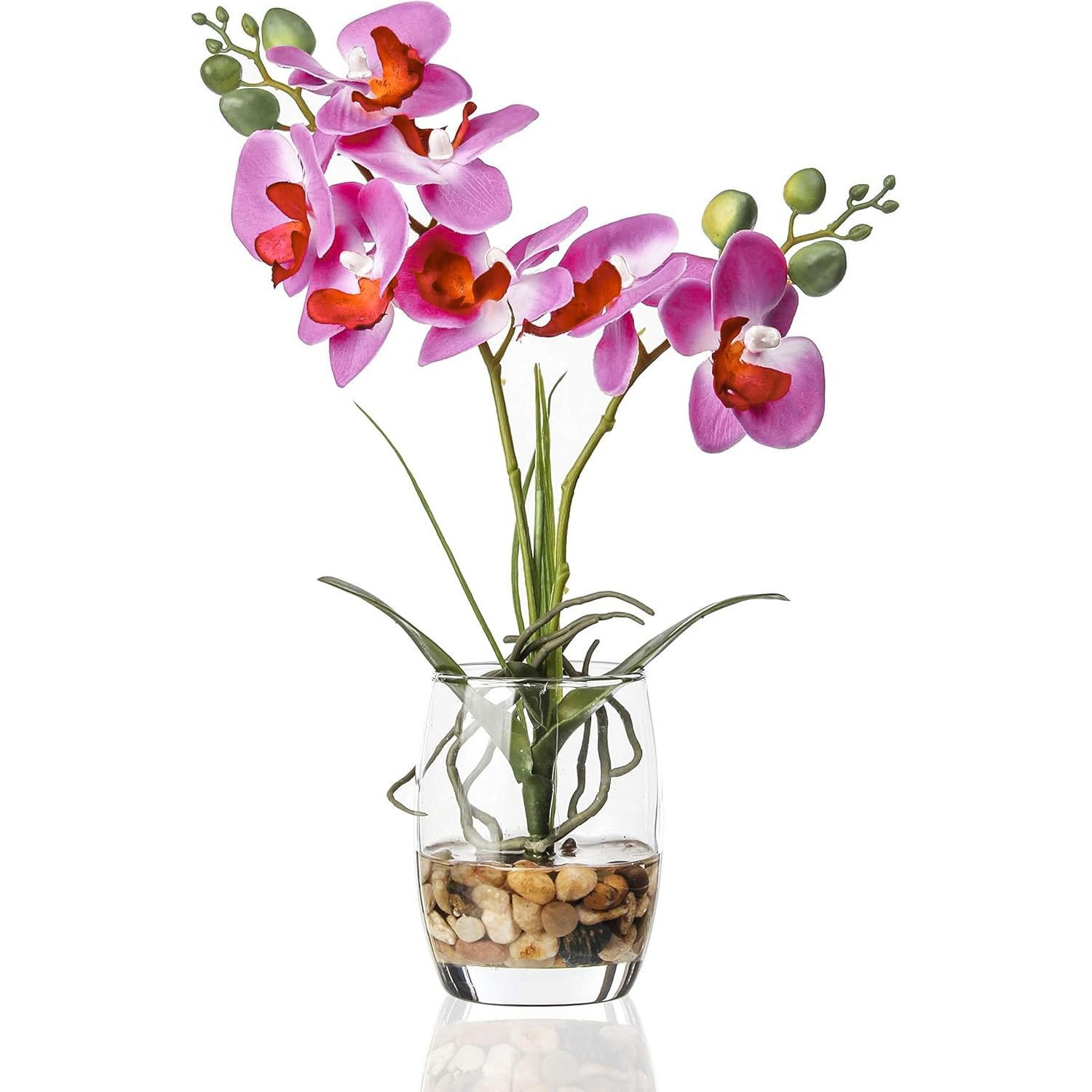 Artificial Purple Orchid in Glass Vase, Realistic Phalaenopsis Arrangement wi…