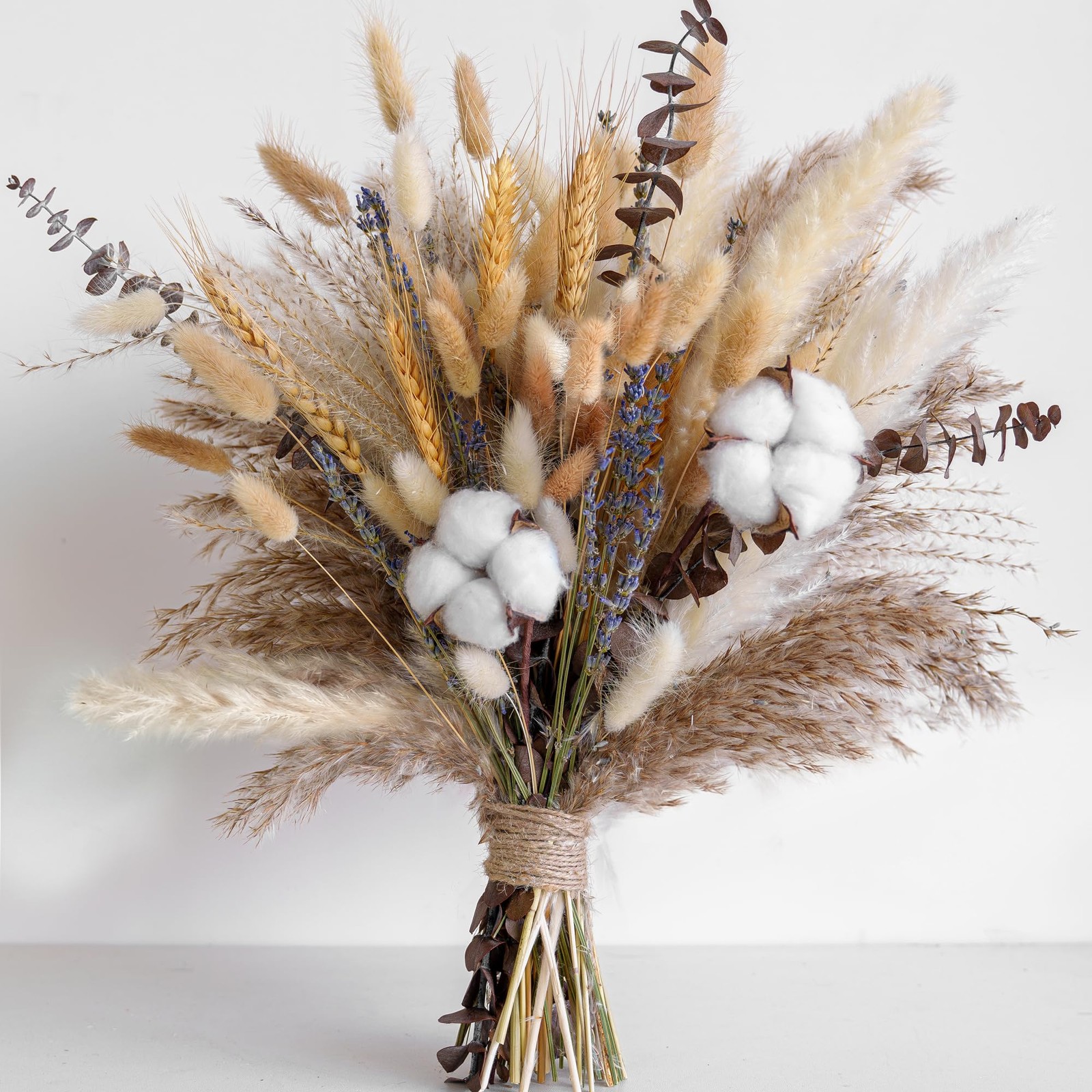 Natural Dried Flower Bouquet – Pampas Grass, Cotton Stems, Bunny Tails, Eucal…