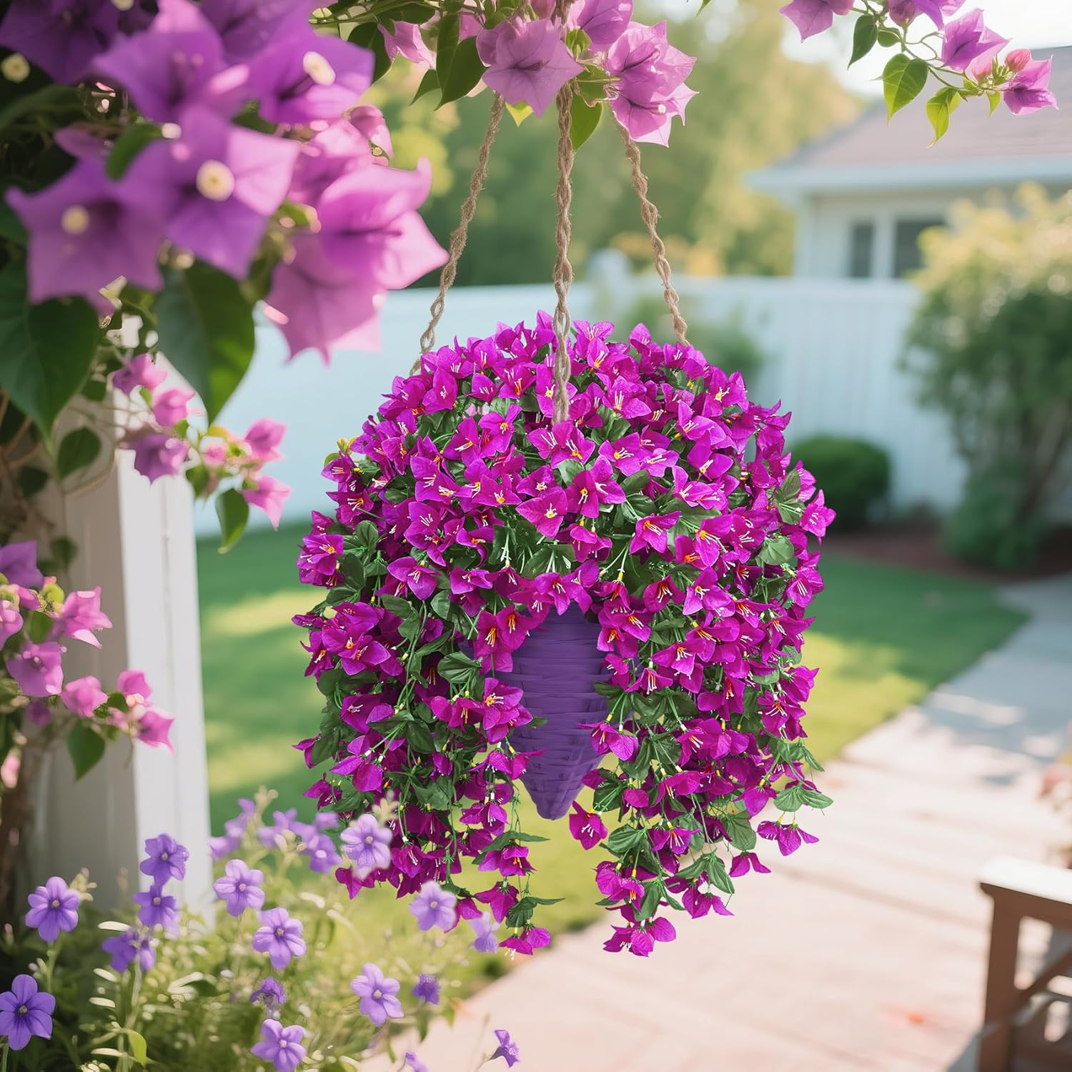 3 Pcs Artificial Bougainvillea Flowers Fuchsia Hanging Plants UV Resistant
