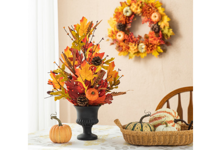 Glitzhome 24″ Fall Maple Leaf Urn Table Tree
