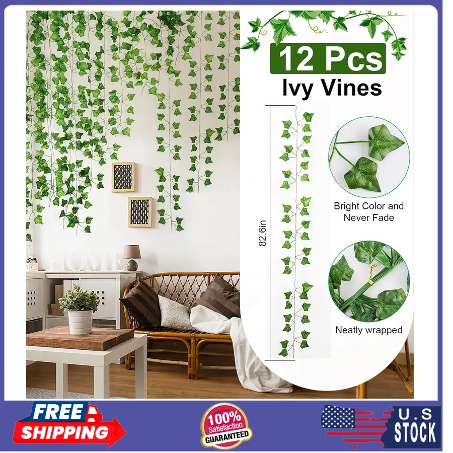 12 Pack 86ft Artificial Ivy Garland Fake Leaf Vine Greenery for Home Wedding…