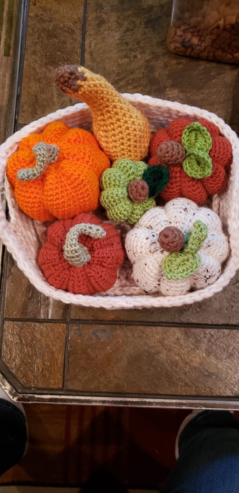 Crocheted Basket Pumpkins and Gourds Handmade Fall Decor 11 “X 11”