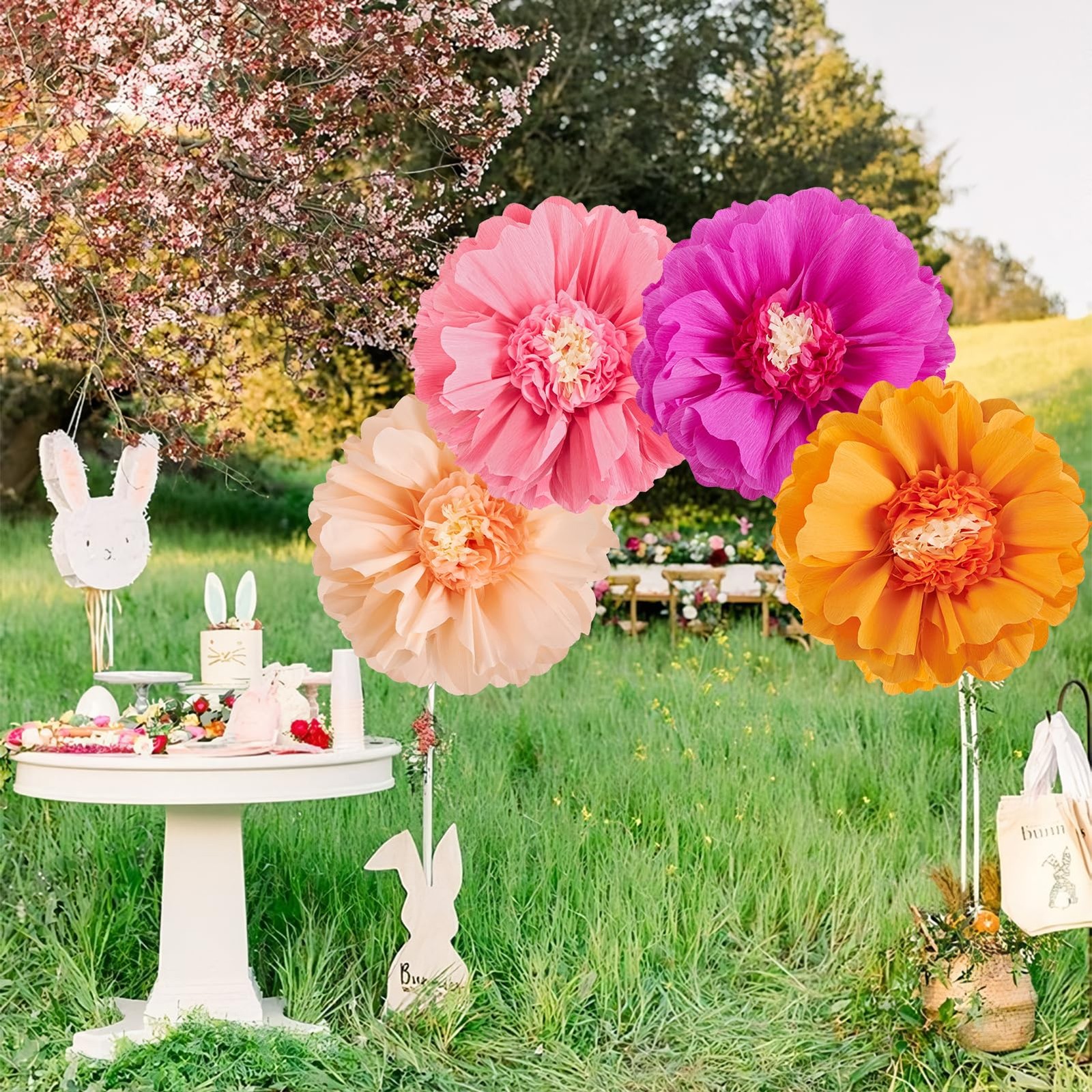 Large Paper Flowers 20” Pink Orange Giant Crepe Tissue Wall Decor 4 PCS