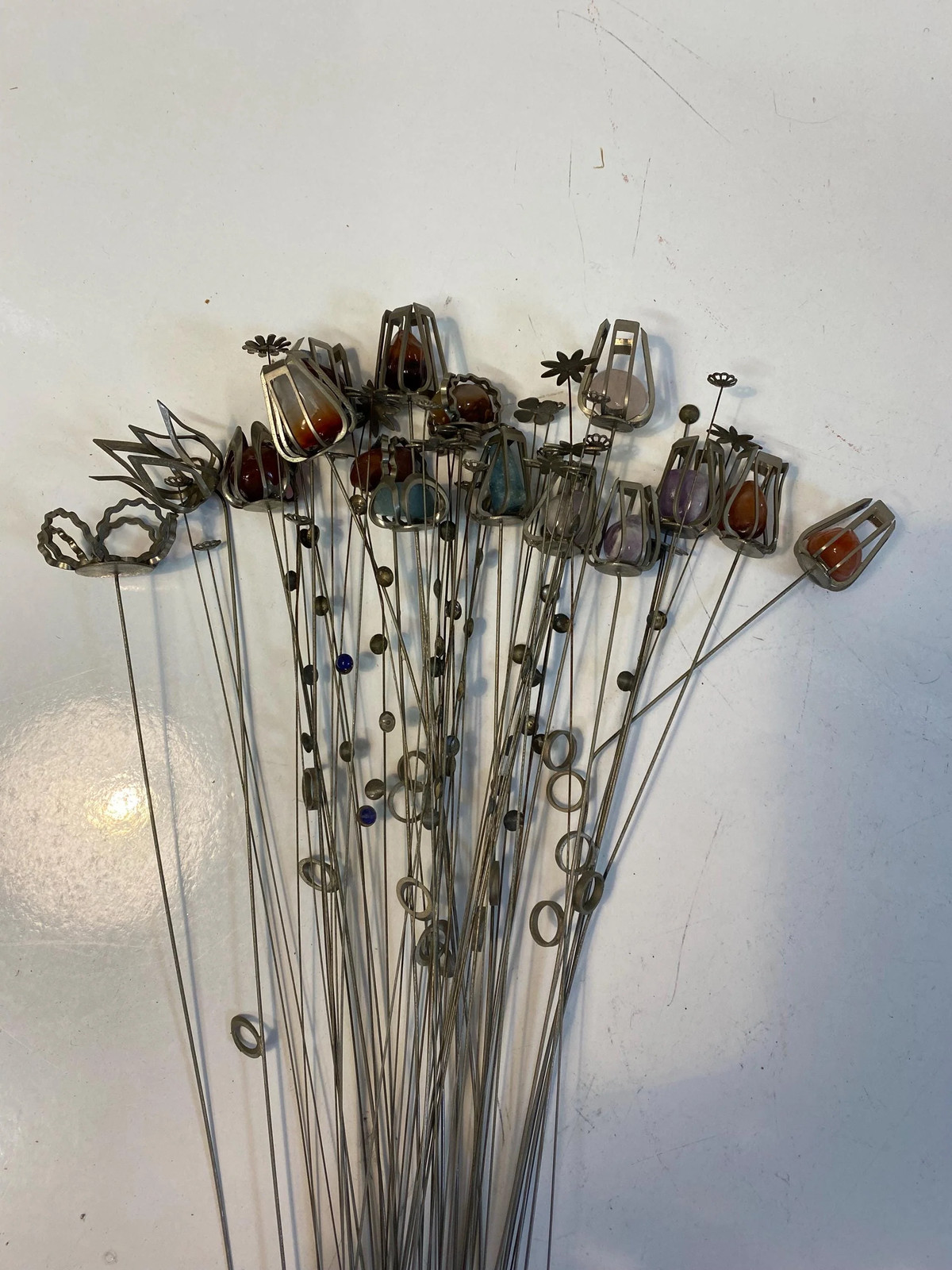 Vintage metal bouquet with hard stones 50 cm, handmade decorative flowers,