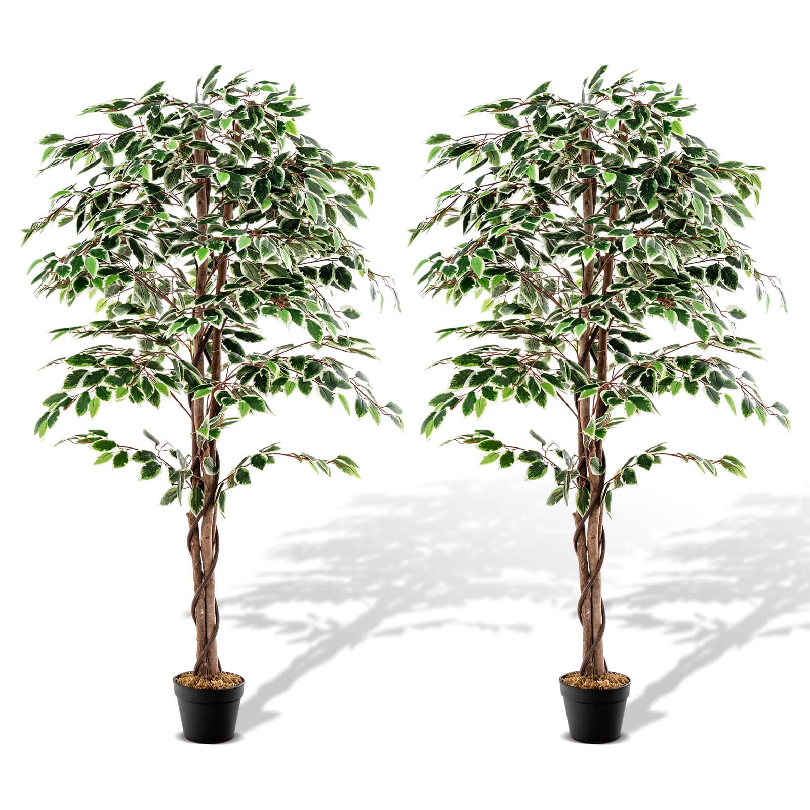 2PCS 63″ Artificial Ficus Tree Faux Indoor Plant in Nursery Pot for Decoration