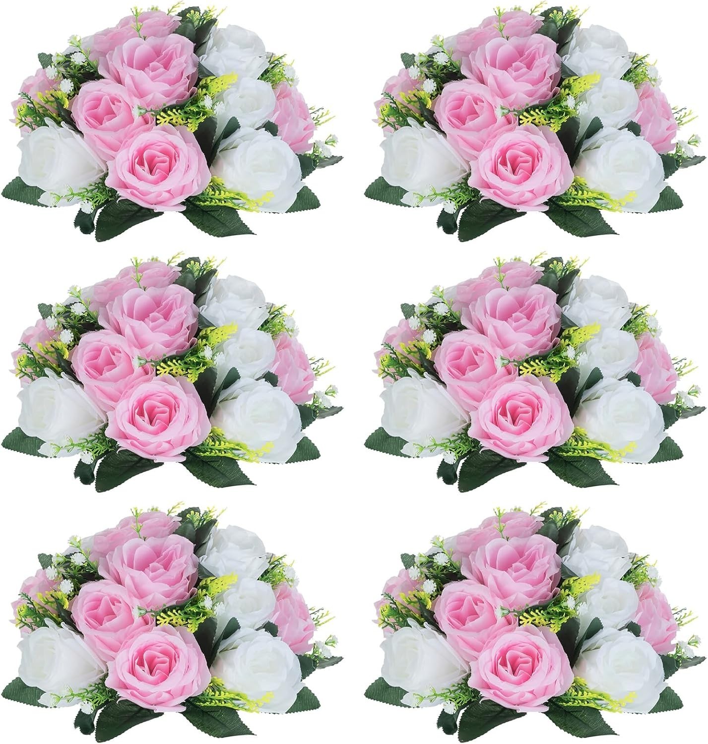 6 Pcs Pink and White Artificial Flower Balls for Wedding Table Centerpieces