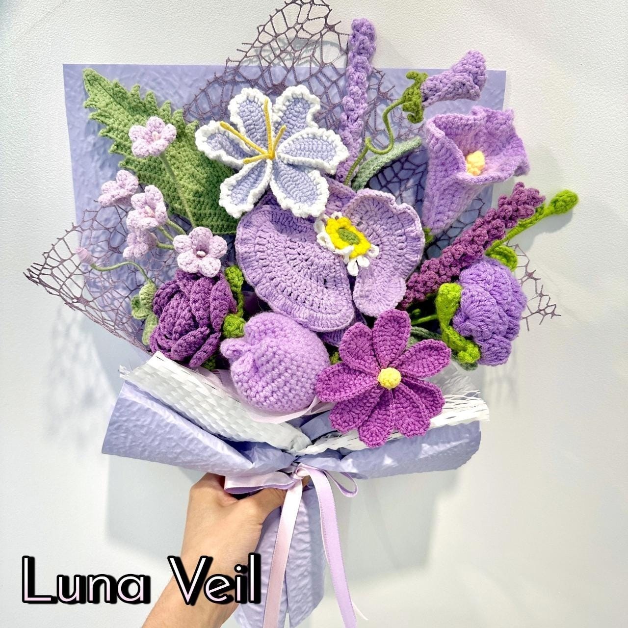 Purple Crochet Flower Bouquet Birthday Mother’s Day Mom Keepsake Flowers Gift