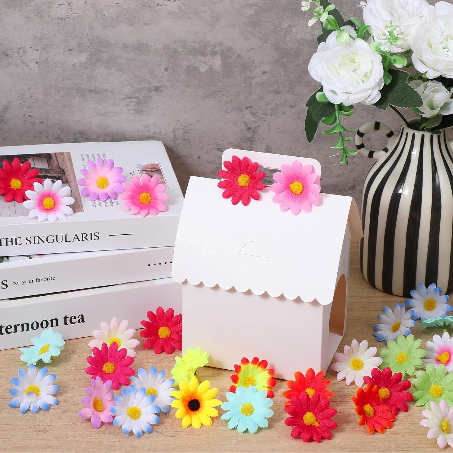 120PCS Artificial Daisy Flower Heads Multicolor Faux Flowers DIY Craft Decor