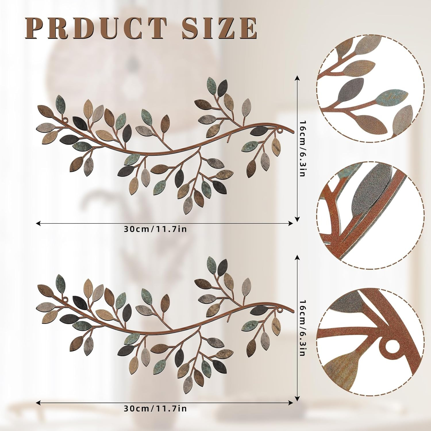 2 Pieces Metal Tree Leaf Wall Decor Vine Olive Branch Leaf Wall Art Wrought Iron
