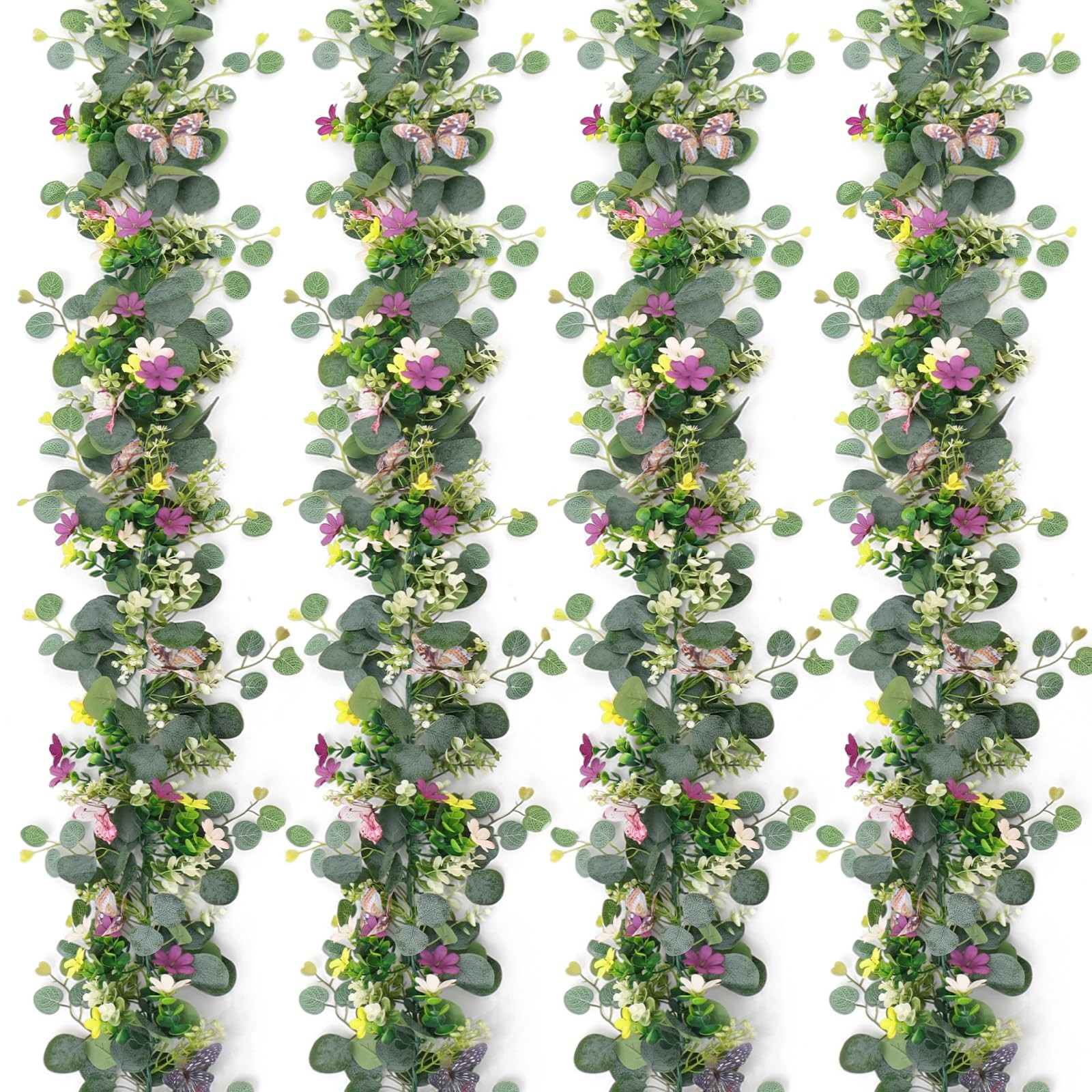 4 Pack 5.68 FT Artificial Daisy Garland with 3D Butterfly, Hanging Fake Flowe…