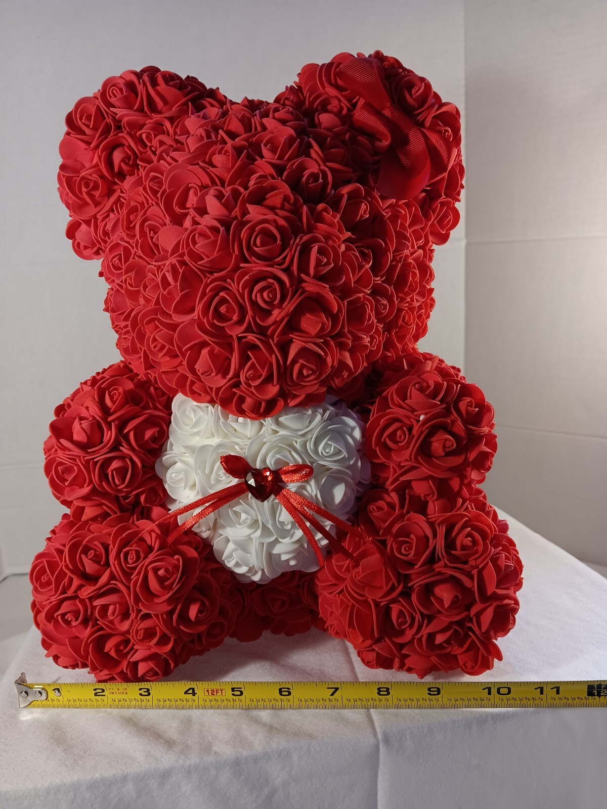 Red Rose Teddy Bear with White Heart – 13″ Artificial Foam Flower Gift – Romanti