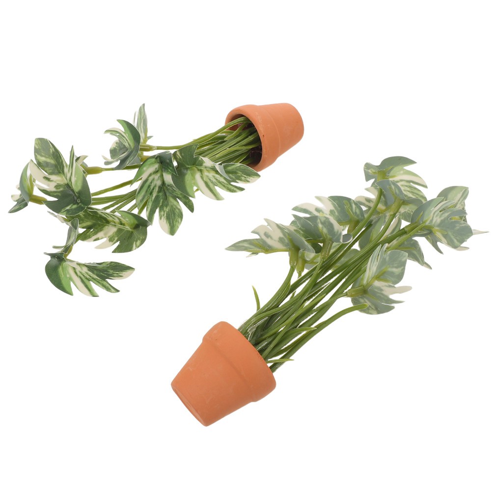 2 Pcs Artificial Simulation Green Plants Dollhouse Miniature Potted