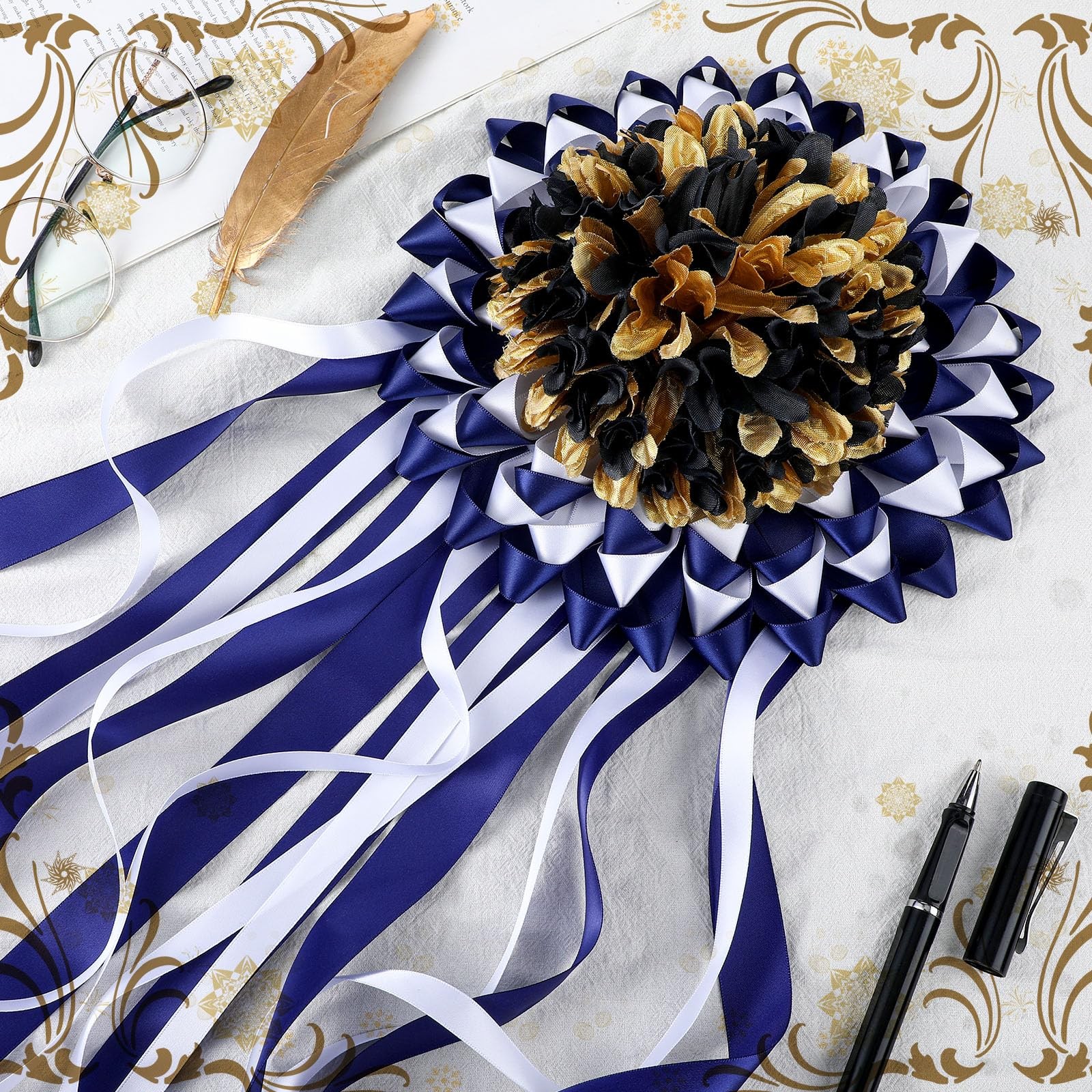 3 PCS 6.5″ Black and Gold Homecoming Mum Flowers Artificial Silk Supplies