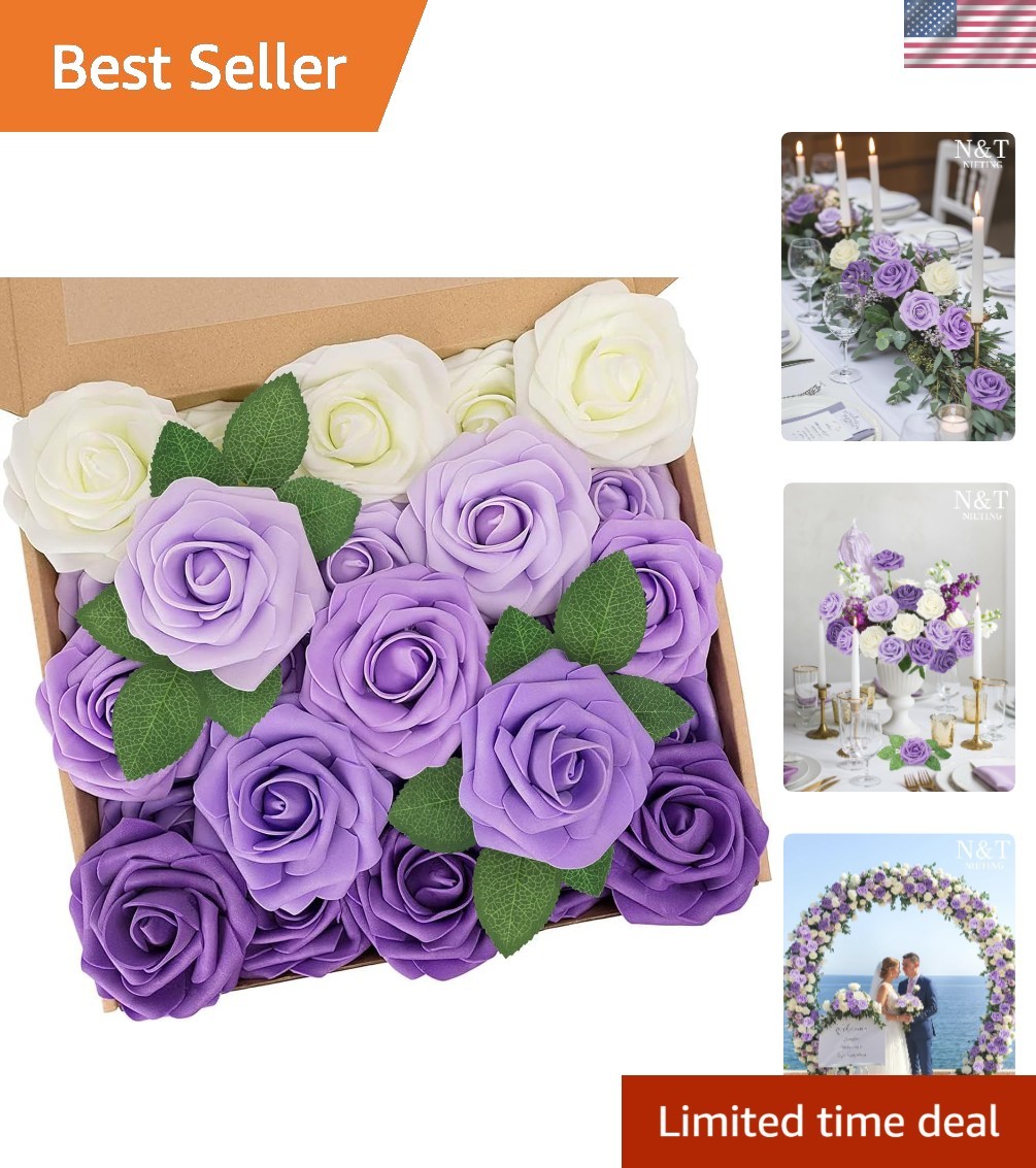 Vibrant 25pcs Artificial Purple Roses – Ideal for Weddings and Craft Projects