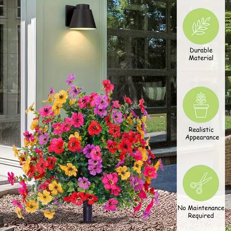 Artificial Violet Flowers with Ground Spike Fake Plants Garden Patio Yard Decor