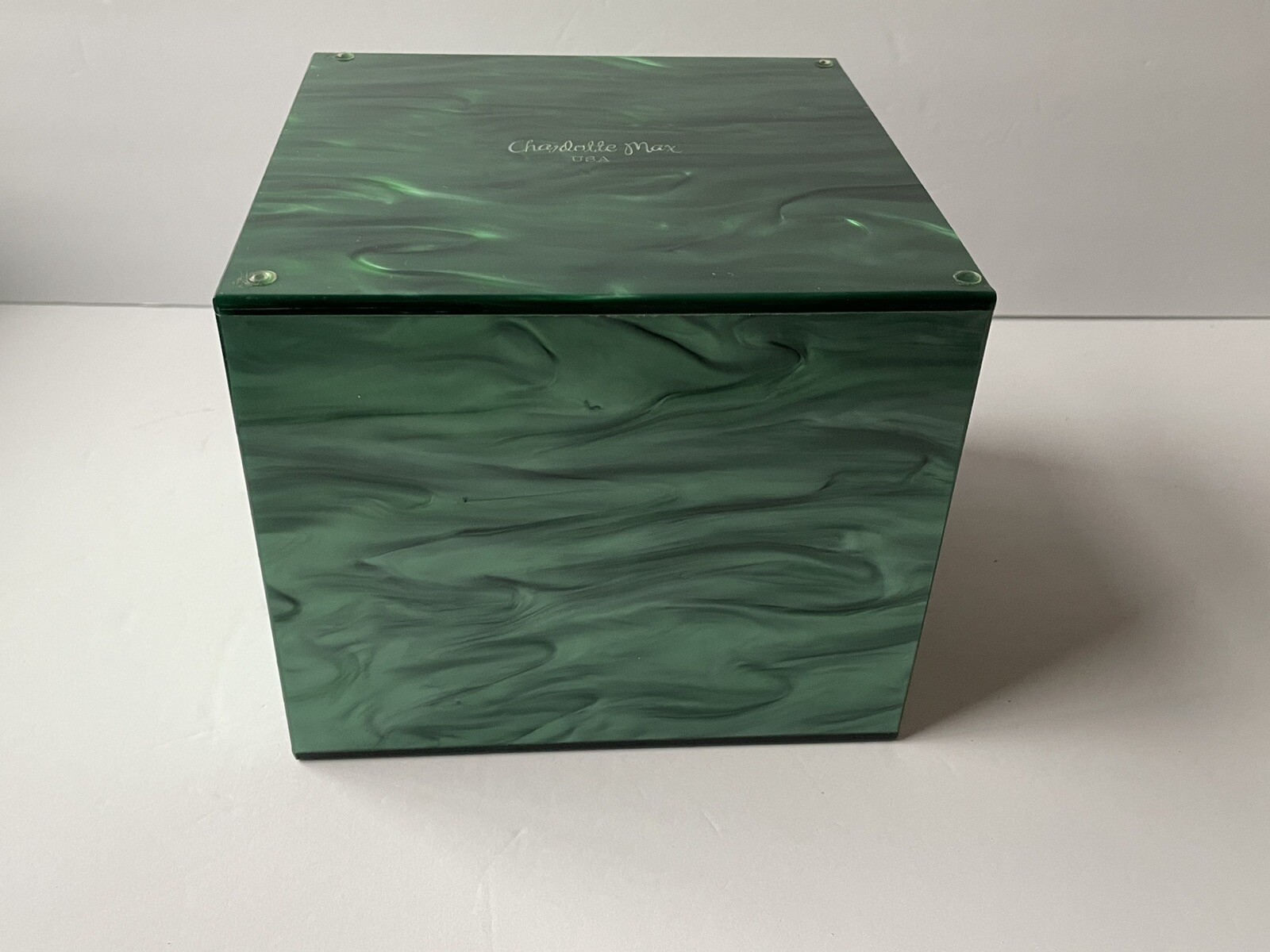 charlotte max orchid box Flower Planter Vase Pearl Green Lucite Retail $180