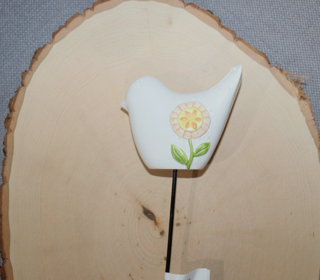 Ganz Bird Plant Pick White w/Peach Flower & GROW on its side Weight is 4.5 oz